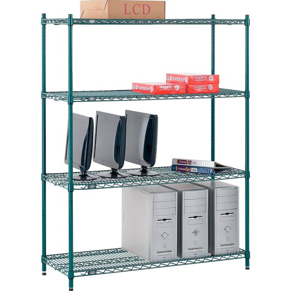 Nexel Poly-Green, 4 Tier, Wire Shelving Starter Unit, 48W x 18D x 54H 18485G - main